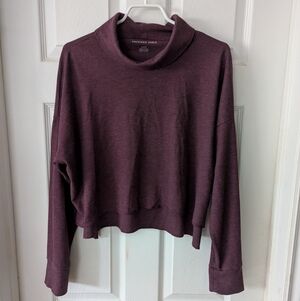 🌈AMERICAN EAGLE Waffle Knit Cowl Neck Cropped Long Sleeve Top Maroon Purple L